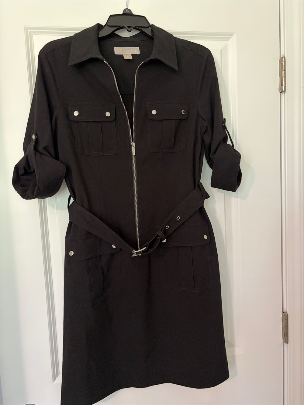 MICHAEL Michael Kors Black Utility Zip-Front Midi Dress